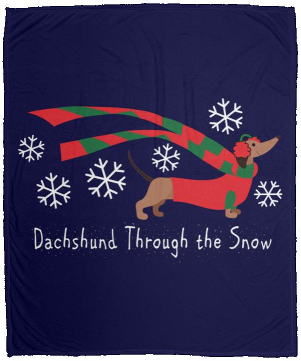 CustomCat Apparel Medium Cozy Plush Fleece Blanket - 50x60 / Navy Dachshund Through The Snow Blankets