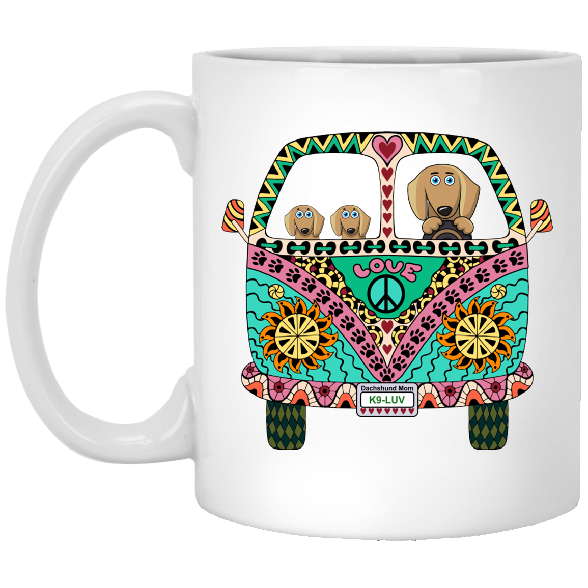 CustomCat Coffee Mug SMALL Mug 11 oz. / White Dachshunds Love Bus Brown Dog Mugs