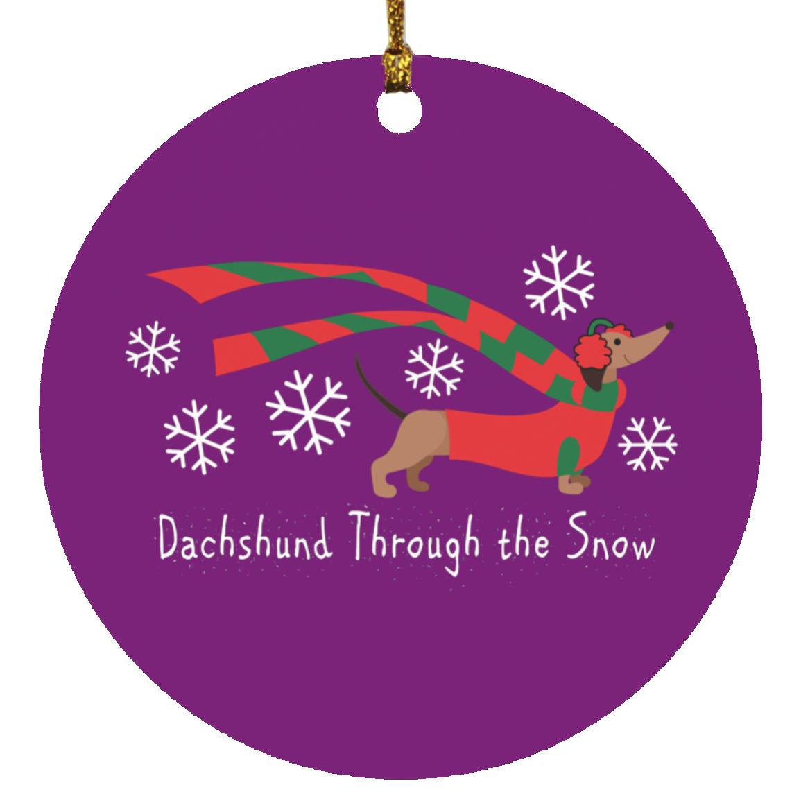 CustomCat Apparel Circle Ornament / Purple Dachshund Through The Snow Ornaments