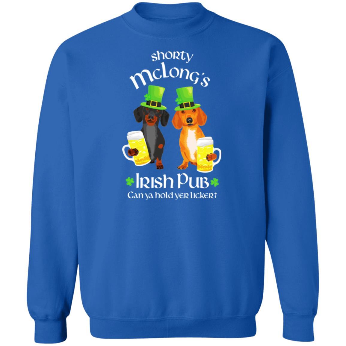 CustomCat Apparel SWEATSHIRT Check Size Chart / Royal / S Dachshund Shorty McLong's Irish Pub Hoodie + Sweatshirt