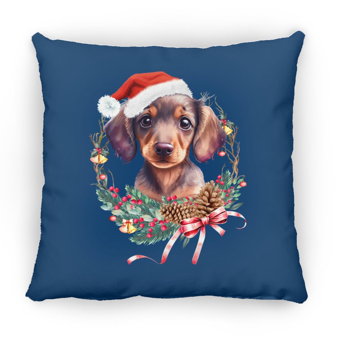CustomCat Apparel Large Square Pillow / Royal / One Size Dachshund Puppy Wreath Pillows