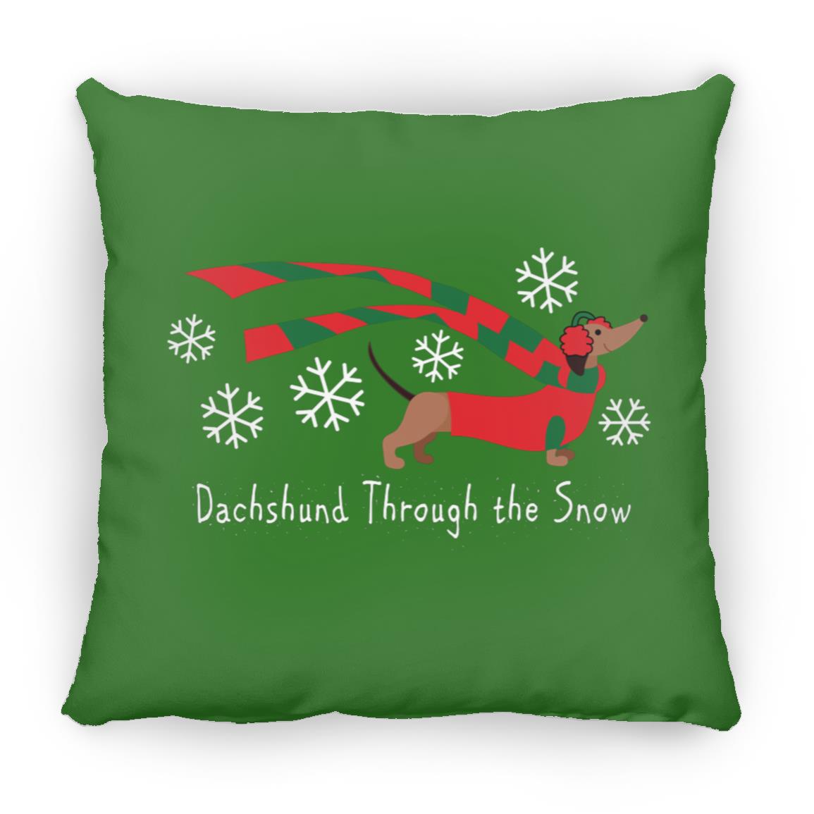 CustomCat Apparel Medium Square Pillow / Kelly Green Dachshund Through The Snow Pillows
