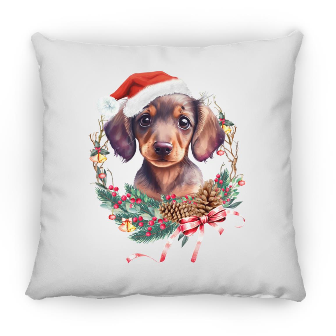 CustomCat Apparel Large Square Pillow / White / One Size Dachshund Puppy Wreath Pillows