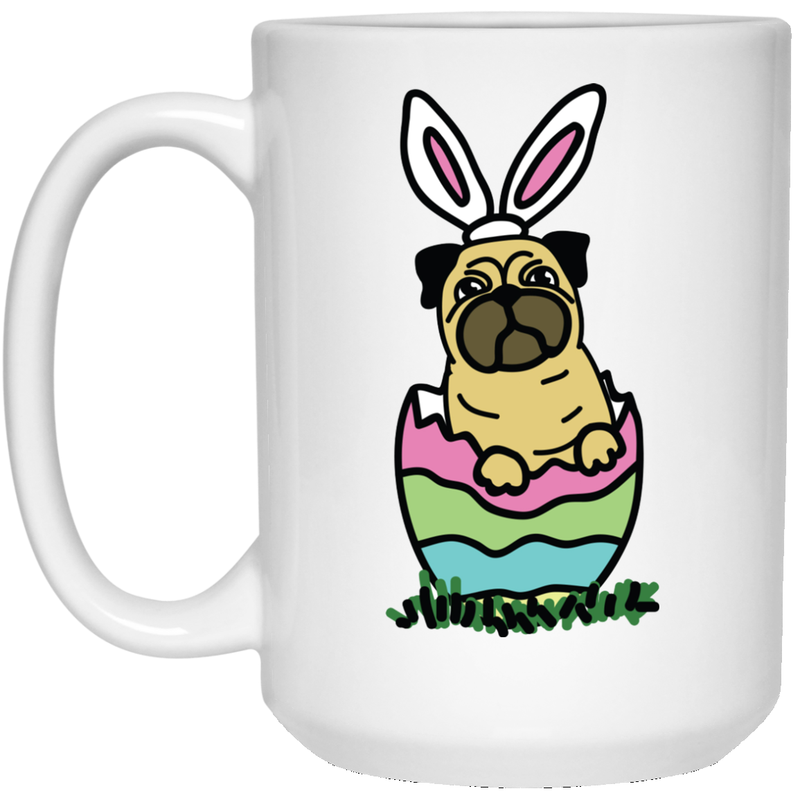 CustomCat Coffee Mug 11 oz. White Mug PUG Easter Egg Mugs