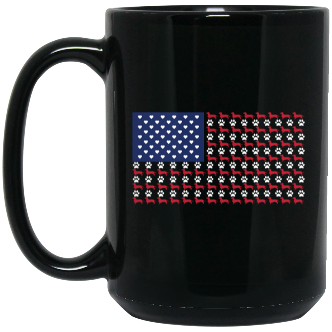 CustomCat Coffee Mug 15 oz. Black Mug Dachshund American Flag Mugs