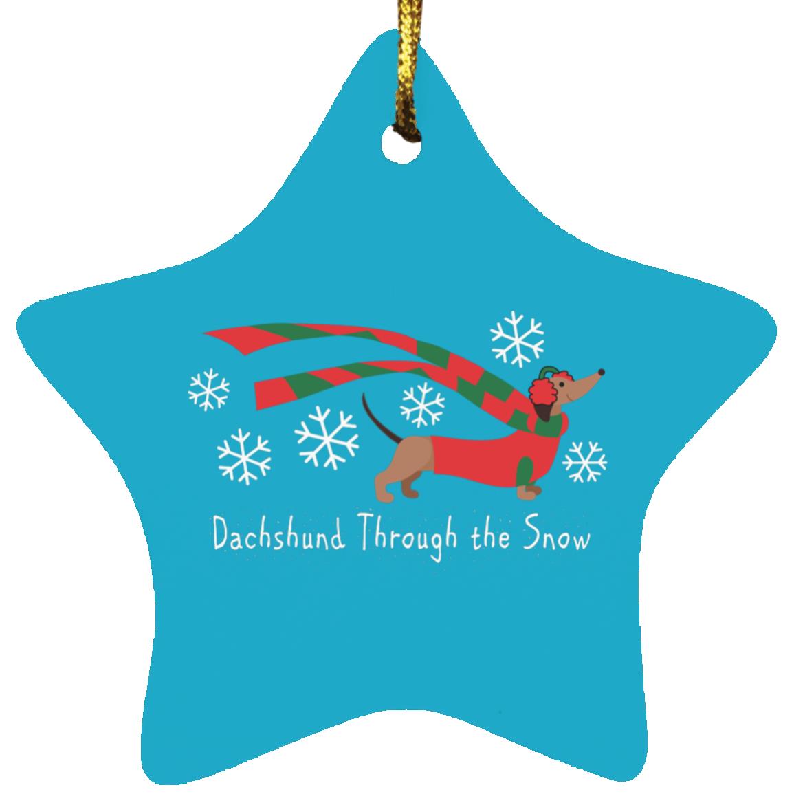 CustomCat Apparel Star Ornament / Turquoise Dachshund Through The Snow Ornaments