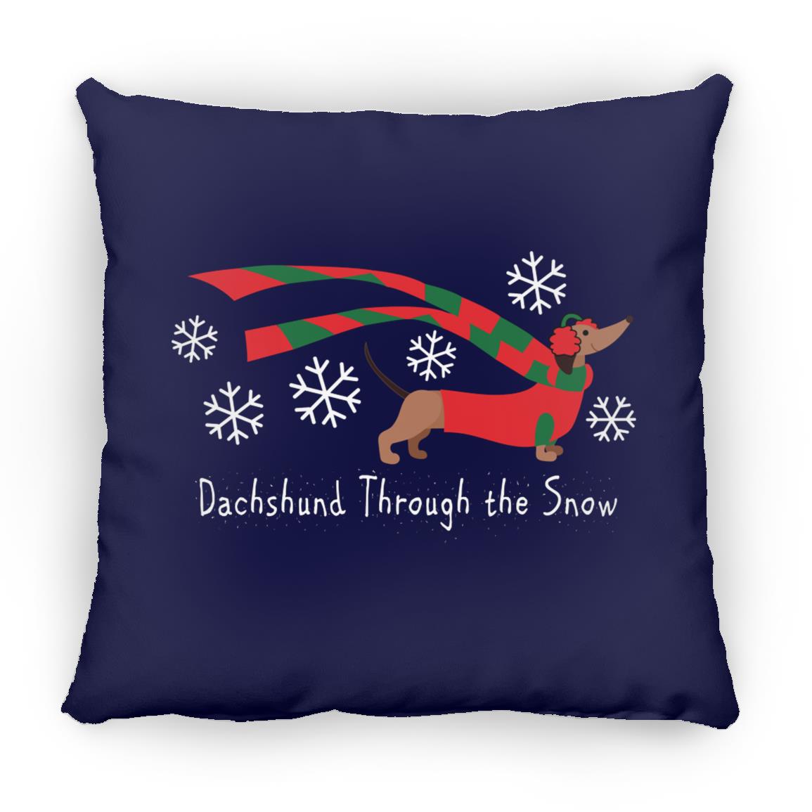 CustomCat Apparel Small Square Pillow / Navy Dachshund Through The Snow Pillows