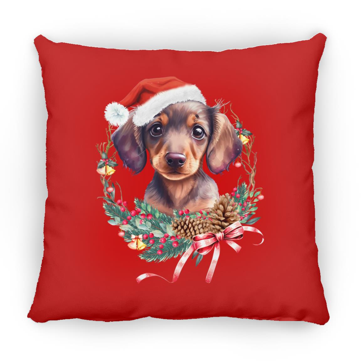 CustomCat Apparel Large Square Pillow / Red / One Size Dachshund Puppy Wreath Pillows