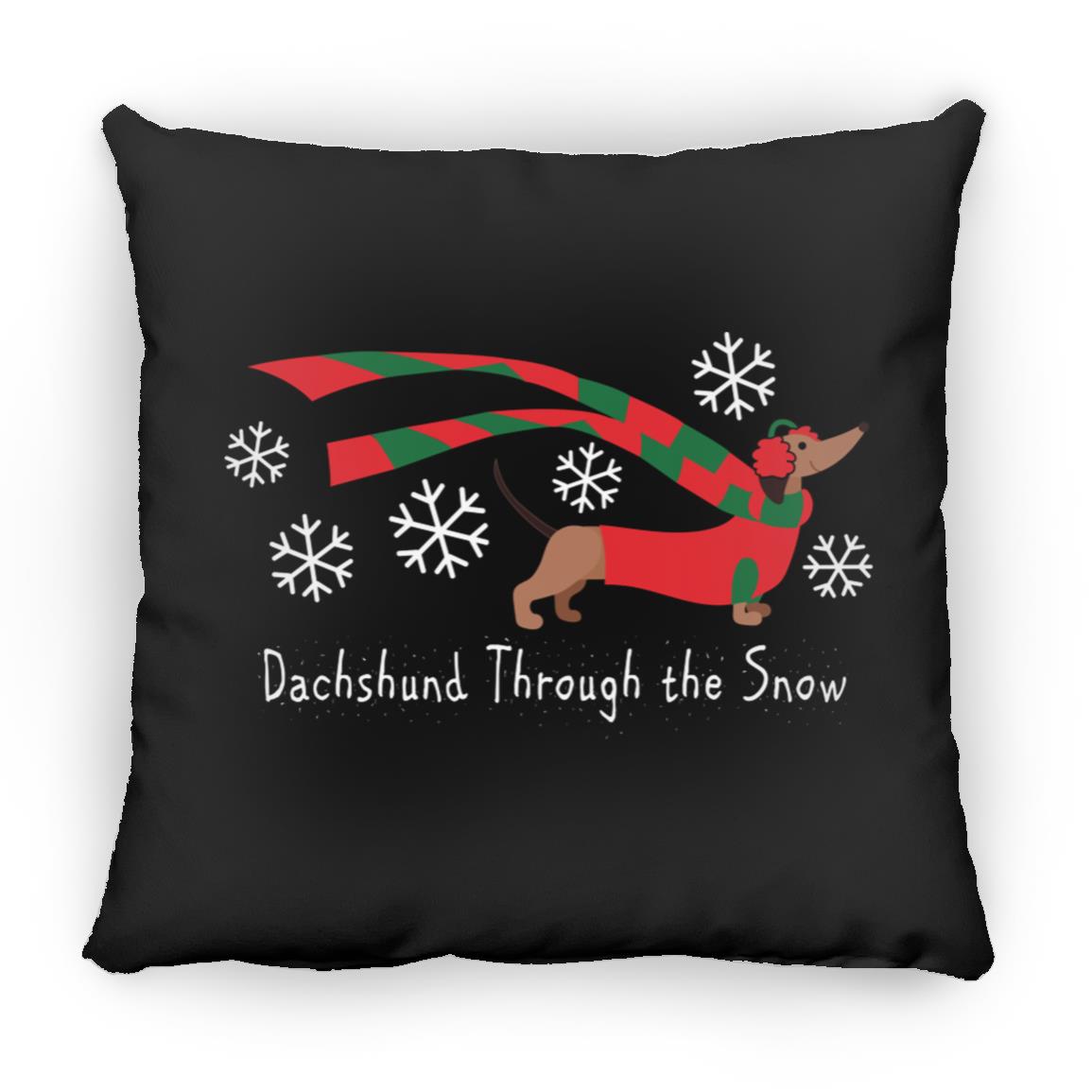 CustomCat Apparel Medium Square Pillow / Black Dachshund Through The Snow Pillows