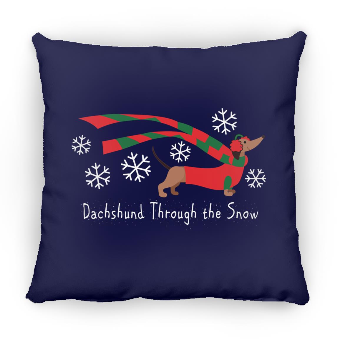 CustomCat Apparel Large Square Pillow / Navy Dachshund Through The Snow Pillows