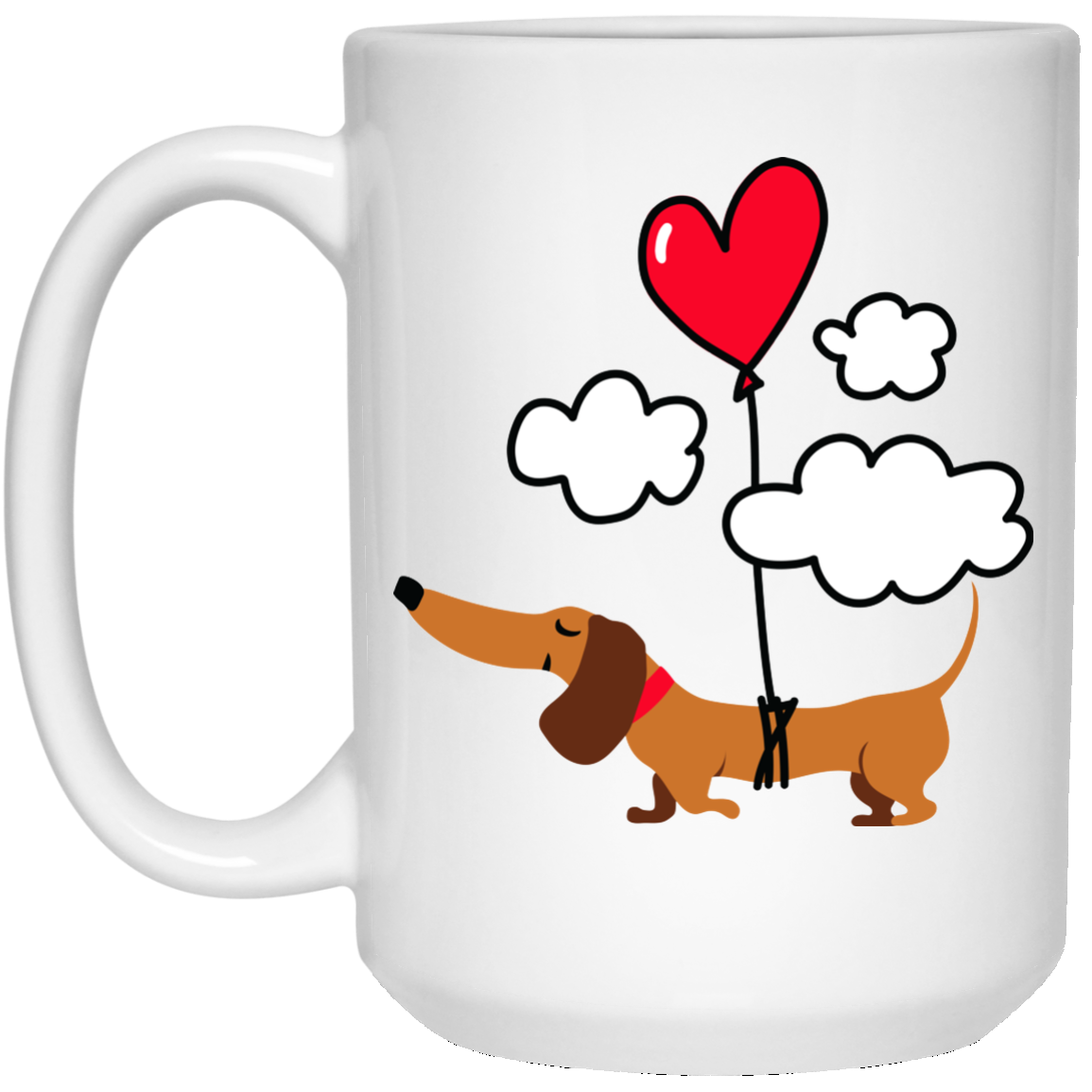 CustomCat Coffee Mug 11 oz. White Mug / White / One Size Dachshund Up Up and Away Heart Balloon Mugs