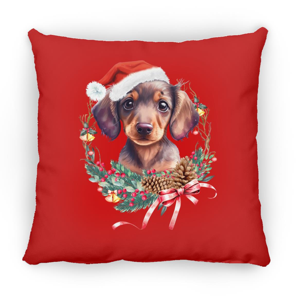 CustomCat Apparel Small Square Pillow / Red / One Size Dachshund Puppy Wreath Pillows