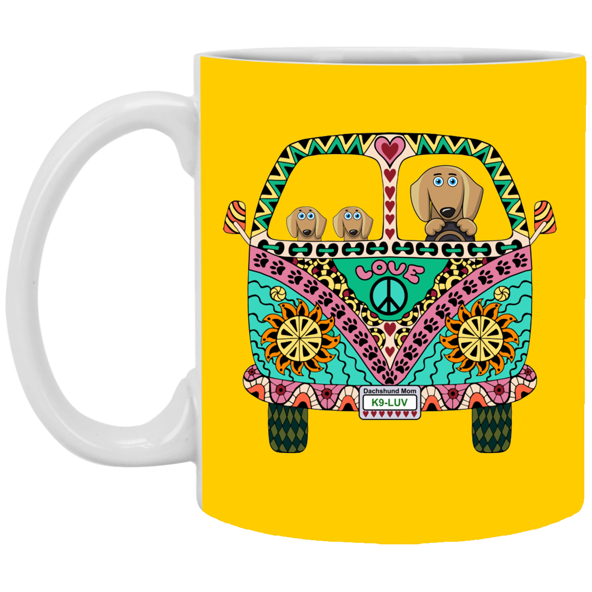 CustomCat Coffee Mug SMALL Mug 11 oz. / Athletic Gold Dachshunds Love Bus Brown Dog Mugs