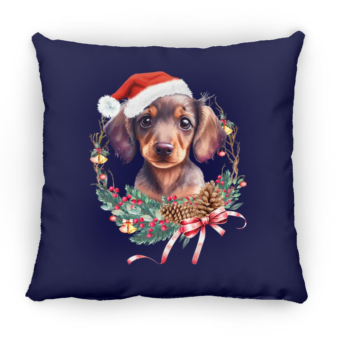 CustomCat Apparel Large Square Pillow / Navy / One Size Dachshund Puppy Wreath Pillows