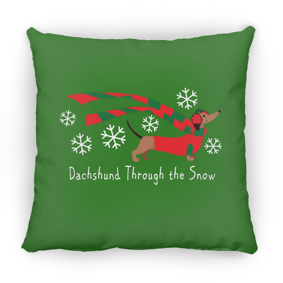 CustomCat Apparel Small Square Pillow / Kelly Green Dachshund Through The Snow Pillows