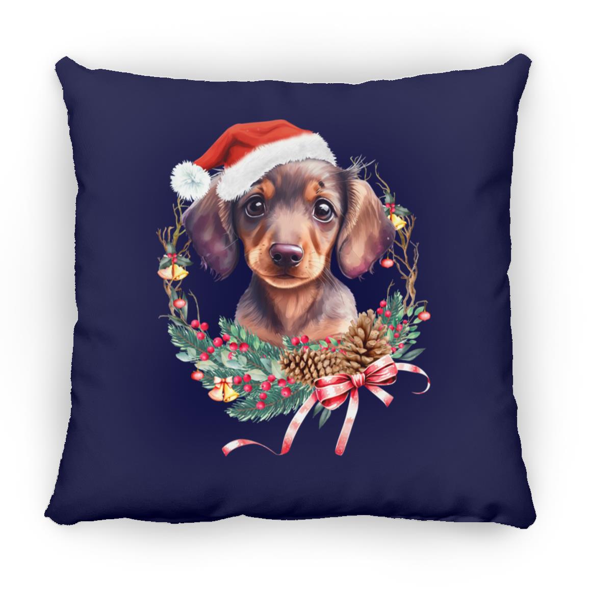 CustomCat Apparel Small Square Pillow / Navy / One Size Dachshund Puppy Wreath Pillows
