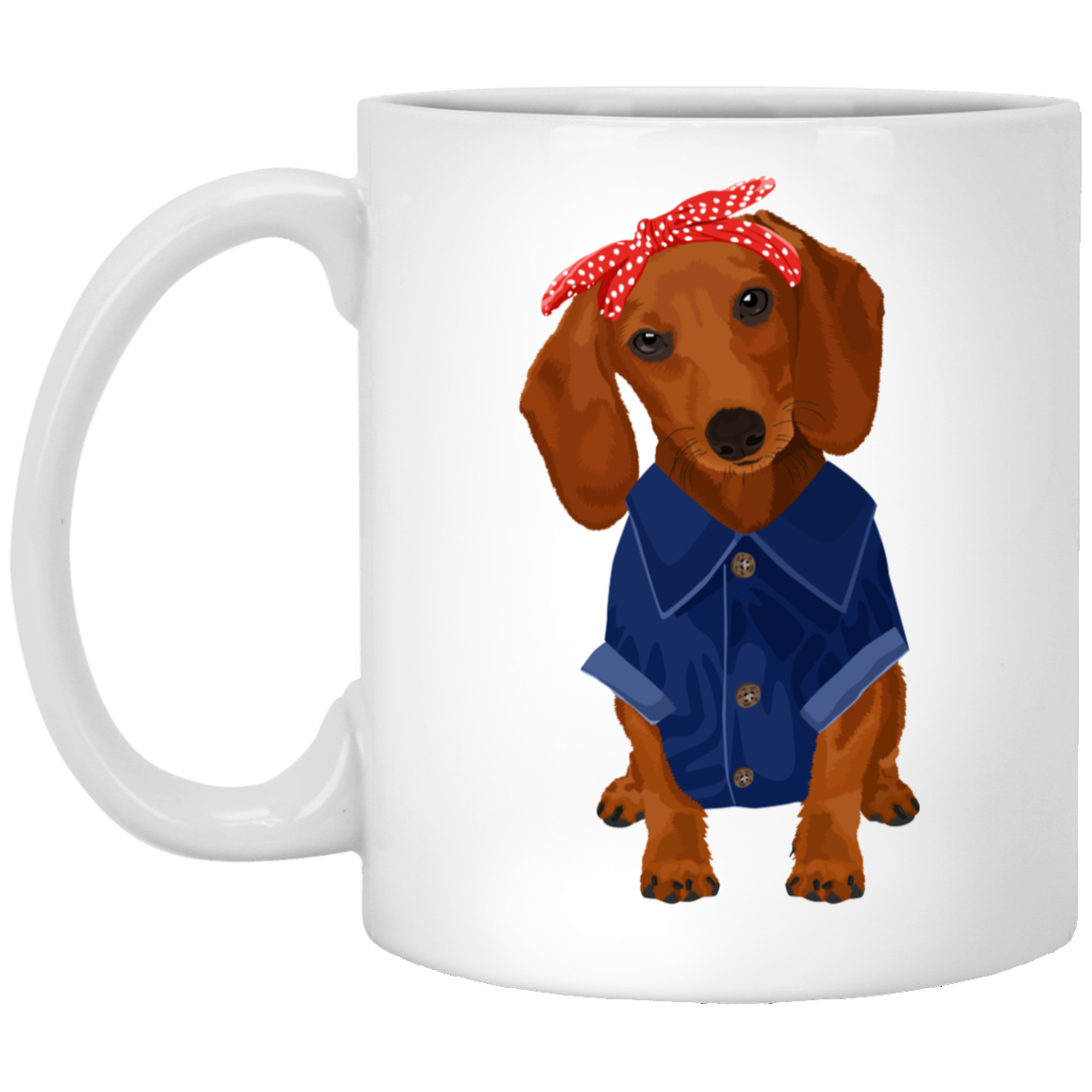 Dachshund Brown Dog Rosie the Riveter Mugs