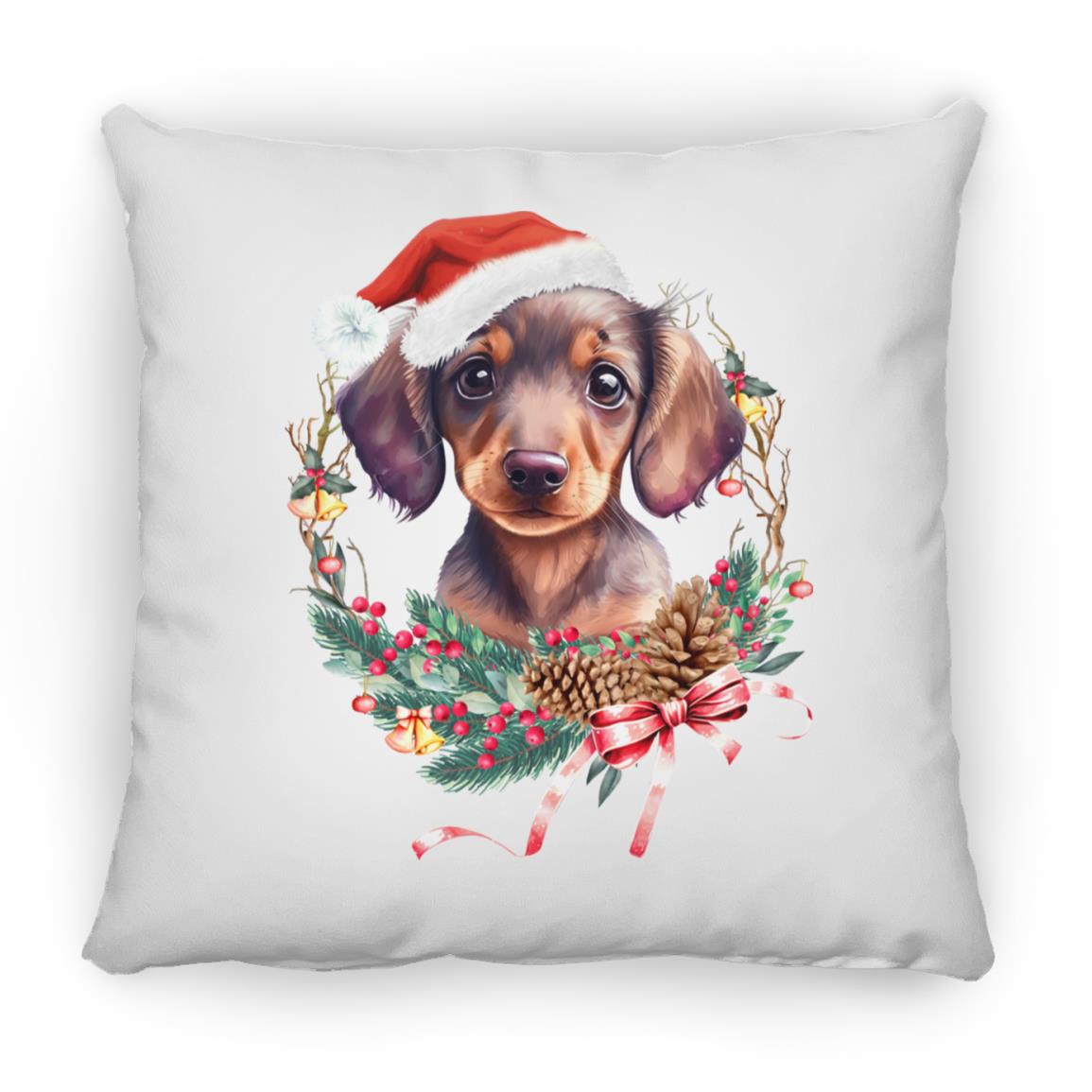 CustomCat Apparel Medium Square Pillow / White / One Size Dachshund Puppy Wreath Pillows