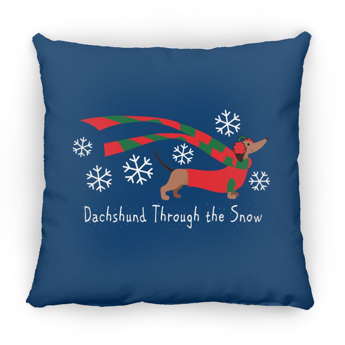 CustomCat Apparel Large Square Pillow / Royal Dachshund Through The Snow Pillows