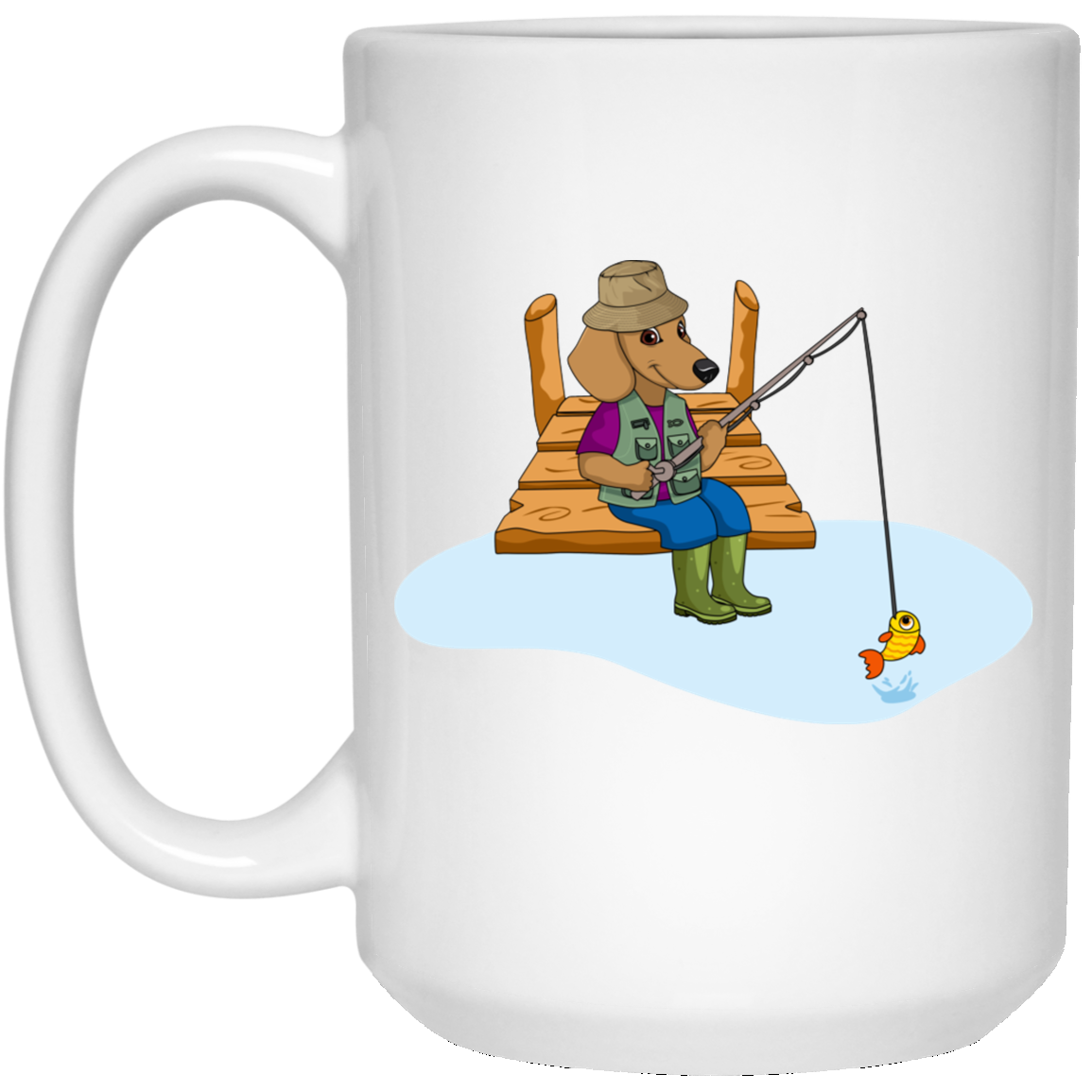 CustomCat Coffee Mug 11 oz. White Mug Dachshund Fishing Brown Mug