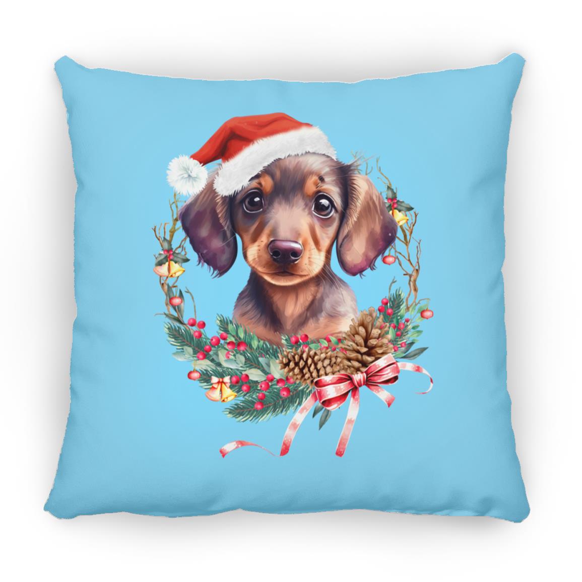 CustomCat Apparel Medium Square Pillow / Columbia Blue / One Size Dachshund Puppy Wreath Pillows