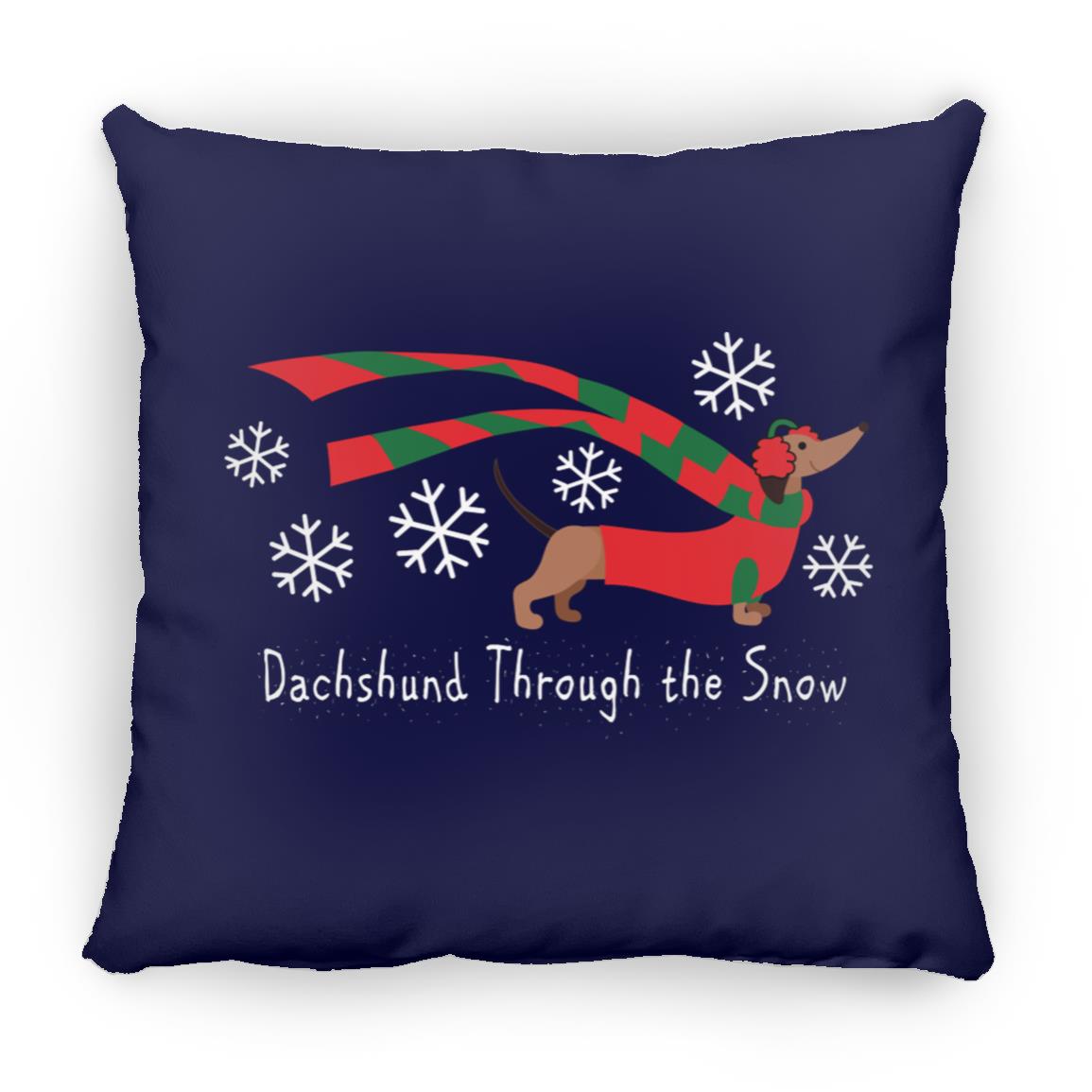 CustomCat Apparel Medium Square Pillow / Navy Dachshund Through The Snow Pillows