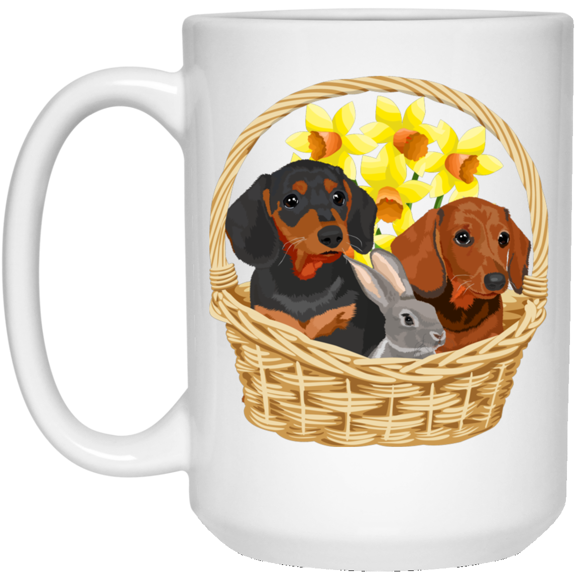 CustomCat Coffee Mug 11 oz. White Mug Dachshunds and Bunny Basket Mugs