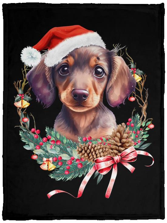 CustomCat Apparel VPS Cozy Plush Fleece Blanket - 30x40 / Black / One Size Dachshund Puppy Wreath Blankets