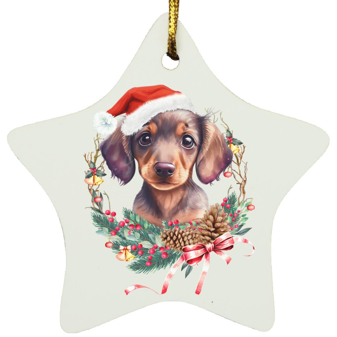 CustomCat Apparel Circle Ornament Dachshund Puppy Wreath Ornaments