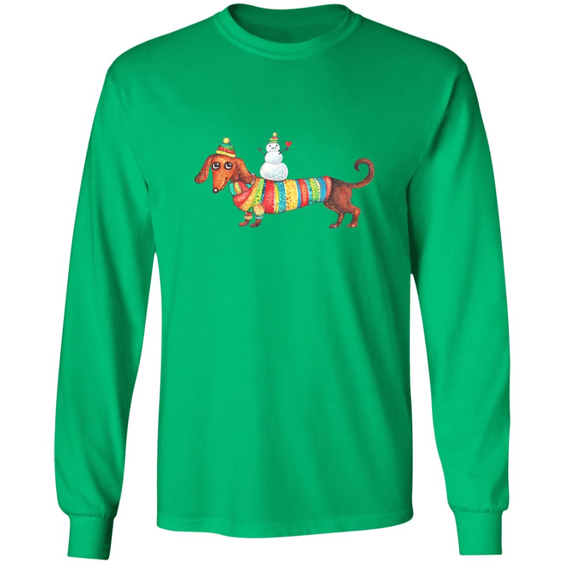 Dachshund with Snowman Long Sleeve + Sweatshirts