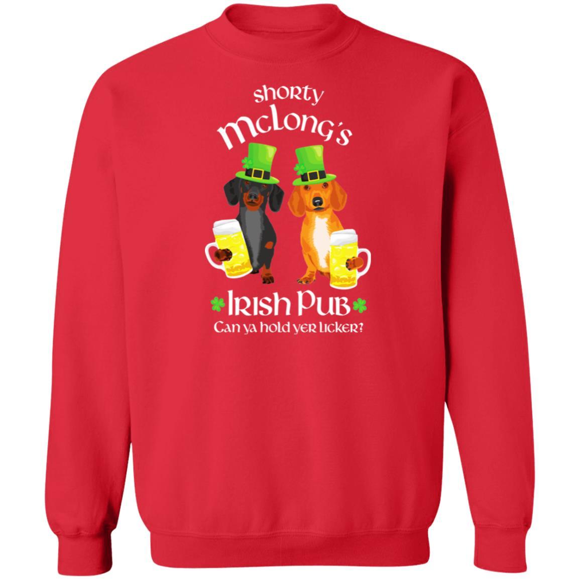 CustomCat Apparel SWEATSHIRT Check Size Chart / Red / S Dachshund Shorty McLong's Irish Pub Hoodie + Sweatshirt