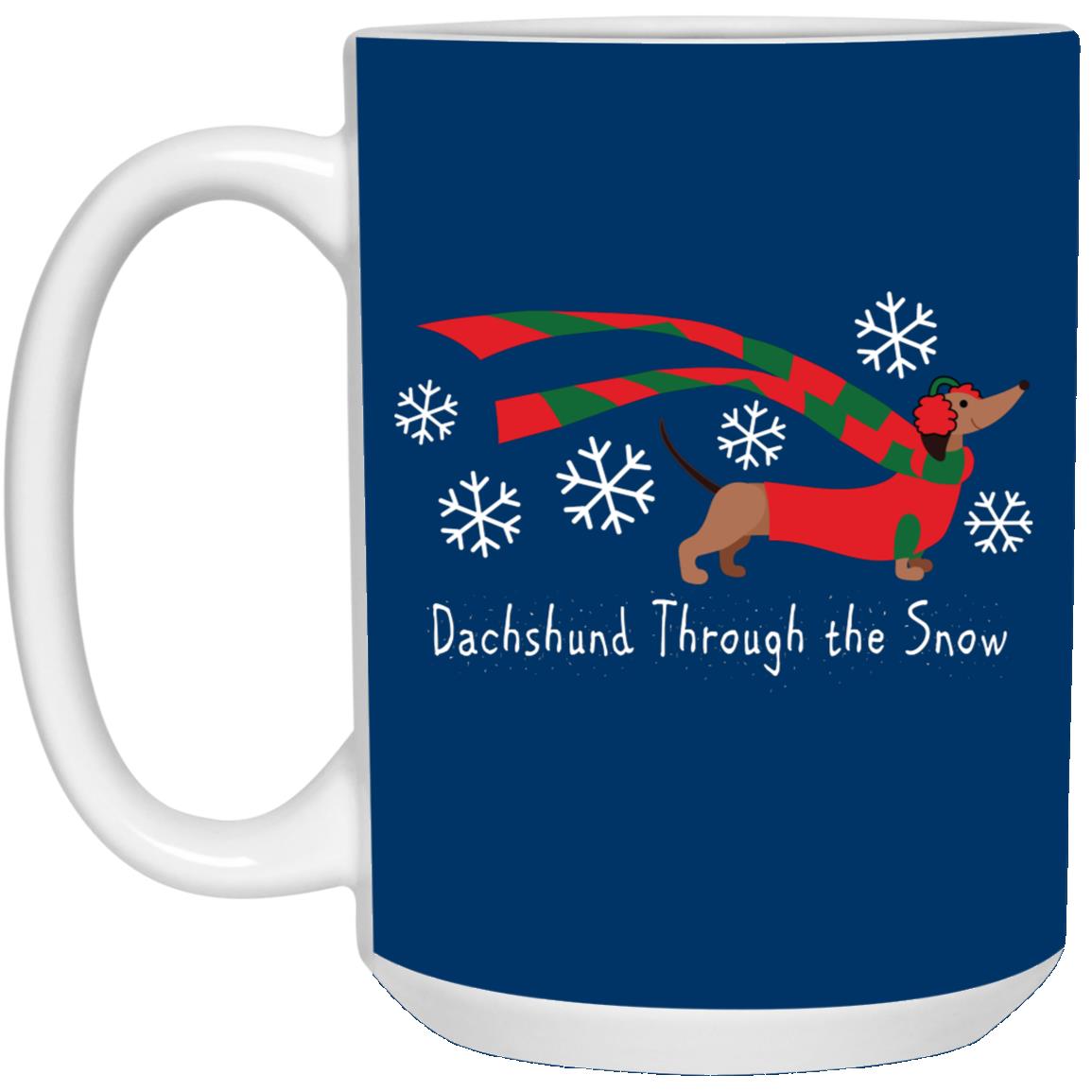 CustomCat Apparel 15 oz. White Mug / Royal Dachshund Through The Snow Mugs