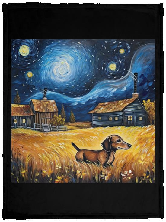 CustomCat Apparel VPS Cozy Plush Fleece Blanket - 30x40 / Black Dachshund Starry Night Adventure Blankets