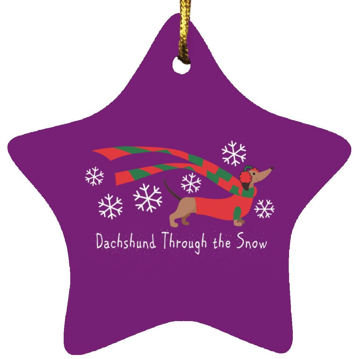 CustomCat Apparel Star Ornament / Purple Dachshund Through The Snow Ornaments