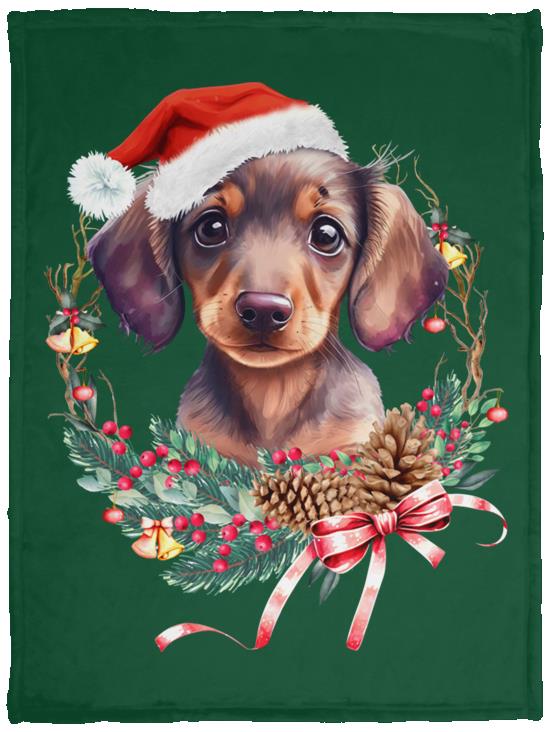 CustomCat Apparel VPM Cozy Plush Fleece Blanket - 50x60 / Columbia Blue / One Size Dachshund Puppy Wreath Blankets