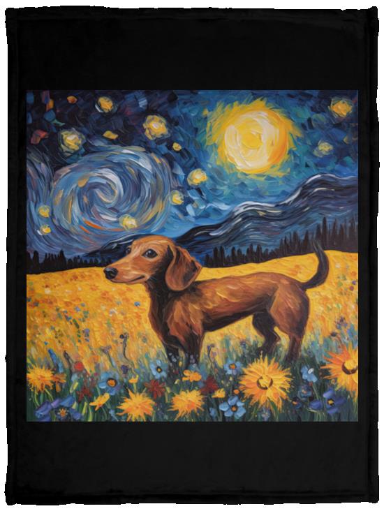 Dachshund Starry Night Flower Field Delight Blankets