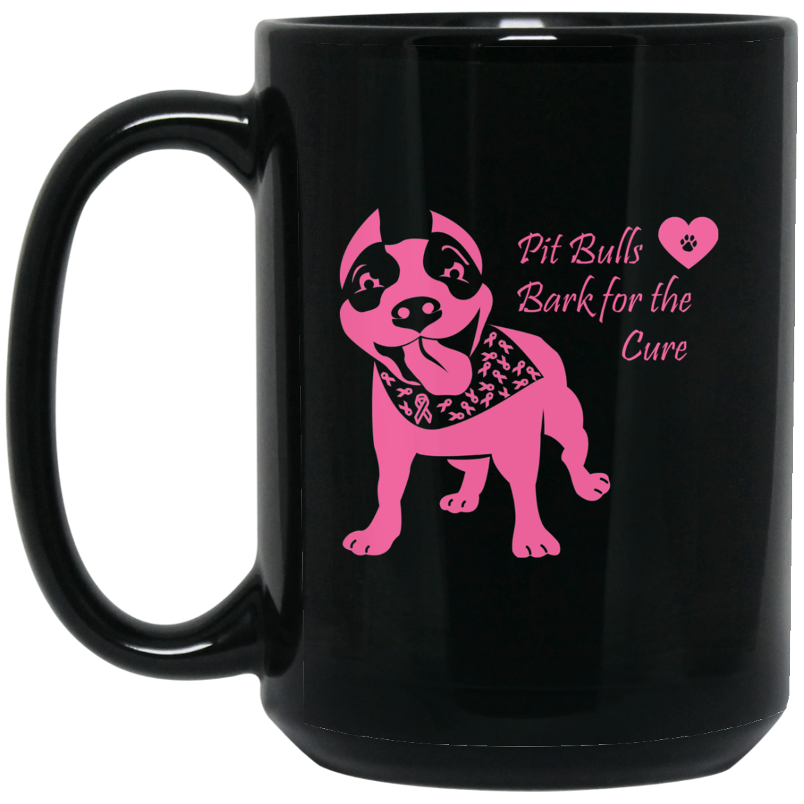 CustomCat Coffee Mug 15 oz. Black Mug / Black / One Size Pit Bulls Bark For The Cure Mugs Fundraiser