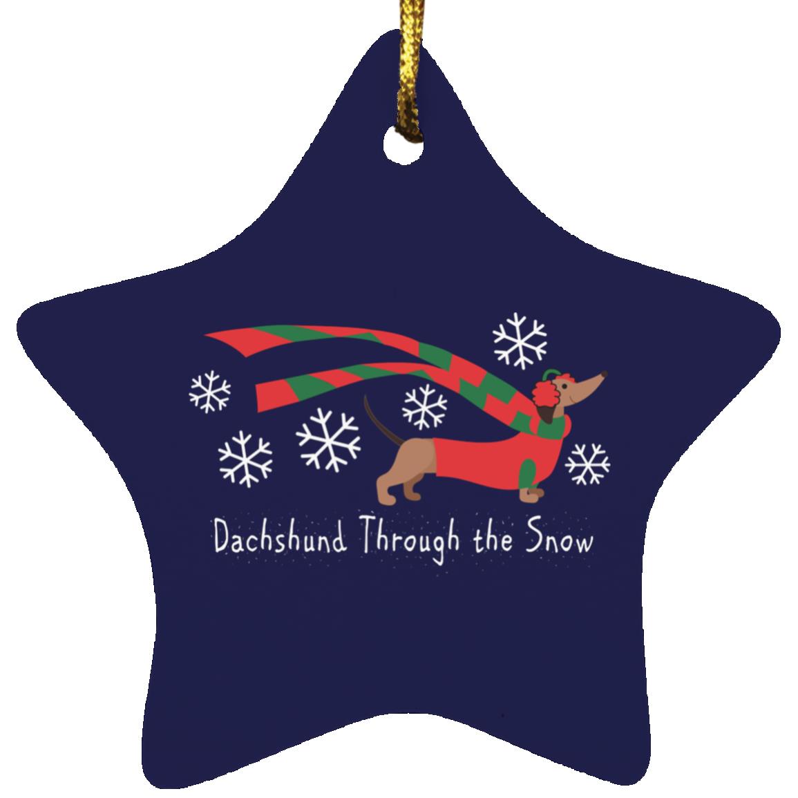 CustomCat Apparel Star Ornament / Navy Dachshund Through The Snow Ornaments