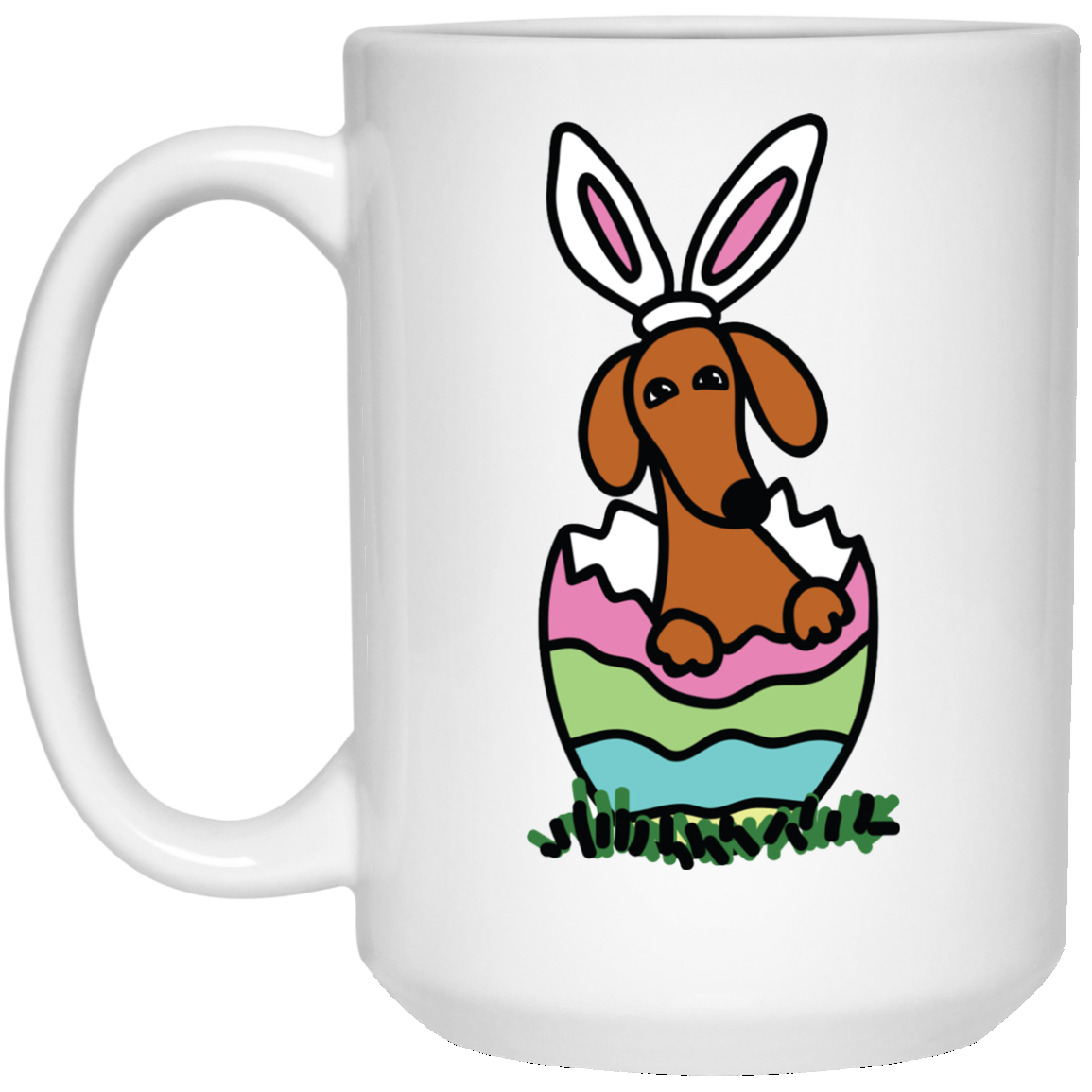 CustomCat Coffee Mug 15 oz. White Mug Dachshund Easter Egg Mugs