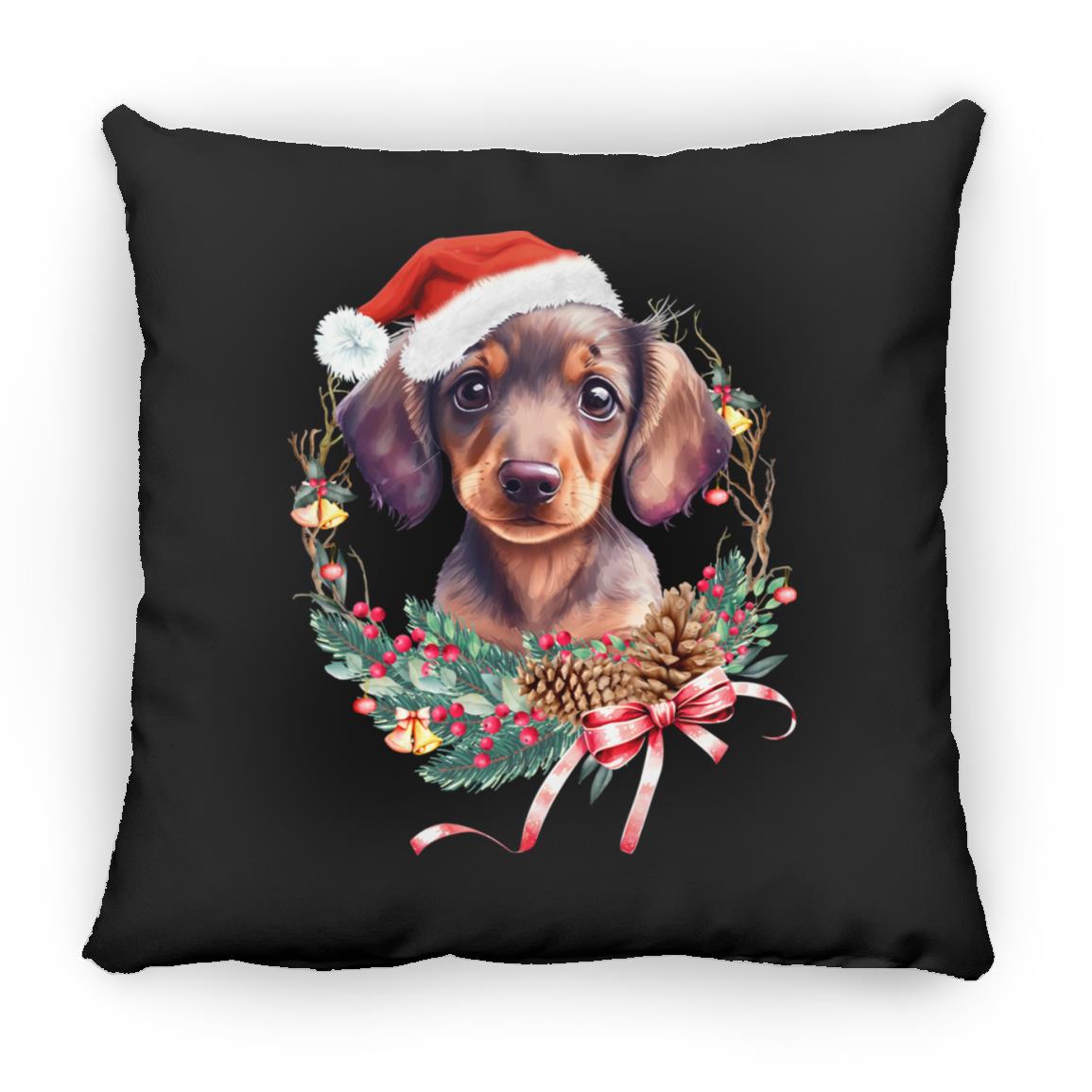 CustomCat Apparel Large Square Pillow / Black / One Size Dachshund Puppy Wreath Pillows