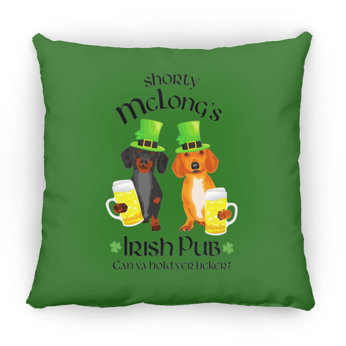 CustomCat Apparel Large Square Pillow / Kelly Green Dachshund Shorty McLong's Irish Pub Pillows