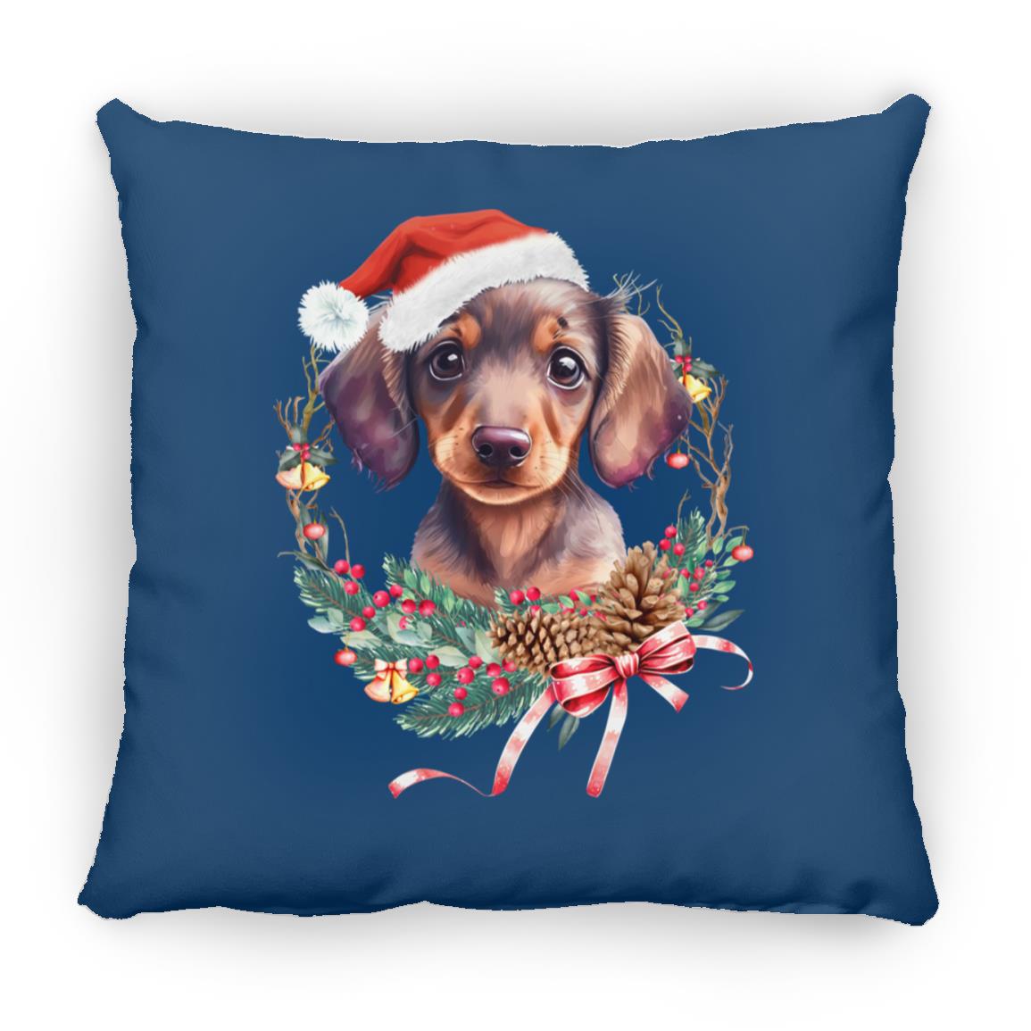 CustomCat Apparel Small Square Pillow / Royal / One Size Dachshund Puppy Wreath Pillows