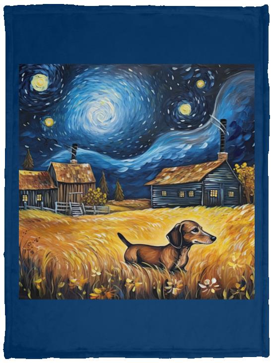 CustomCat Apparel VPS Cozy Plush Fleece Blanket - 30x40 / Royal Dachshund Starry Night Adventure Blankets