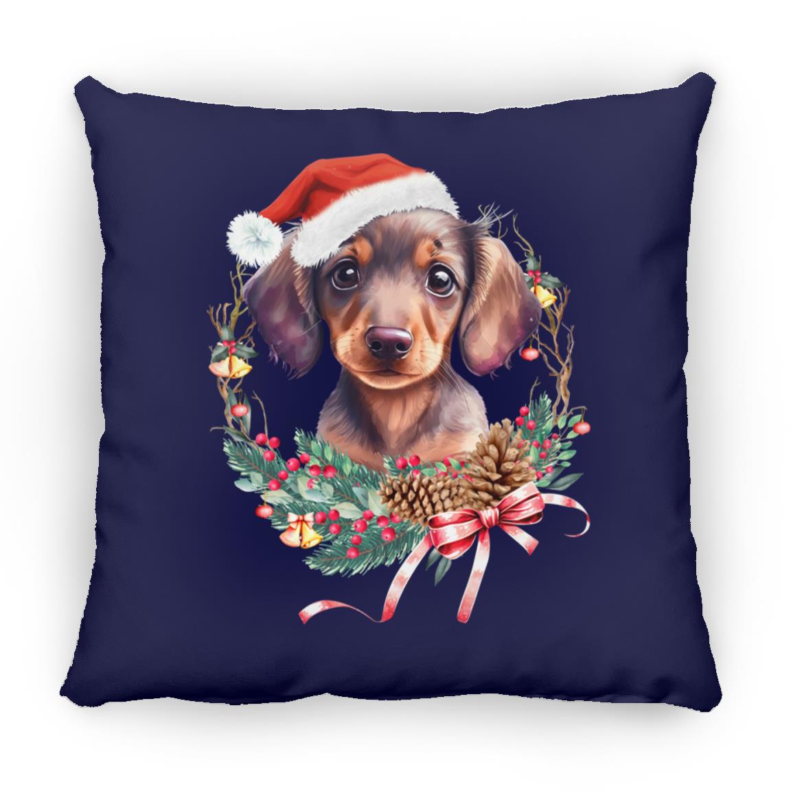 CustomCat Apparel Medium Square Pillow / Navy / One Size Dachshund Puppy Wreath Pillows