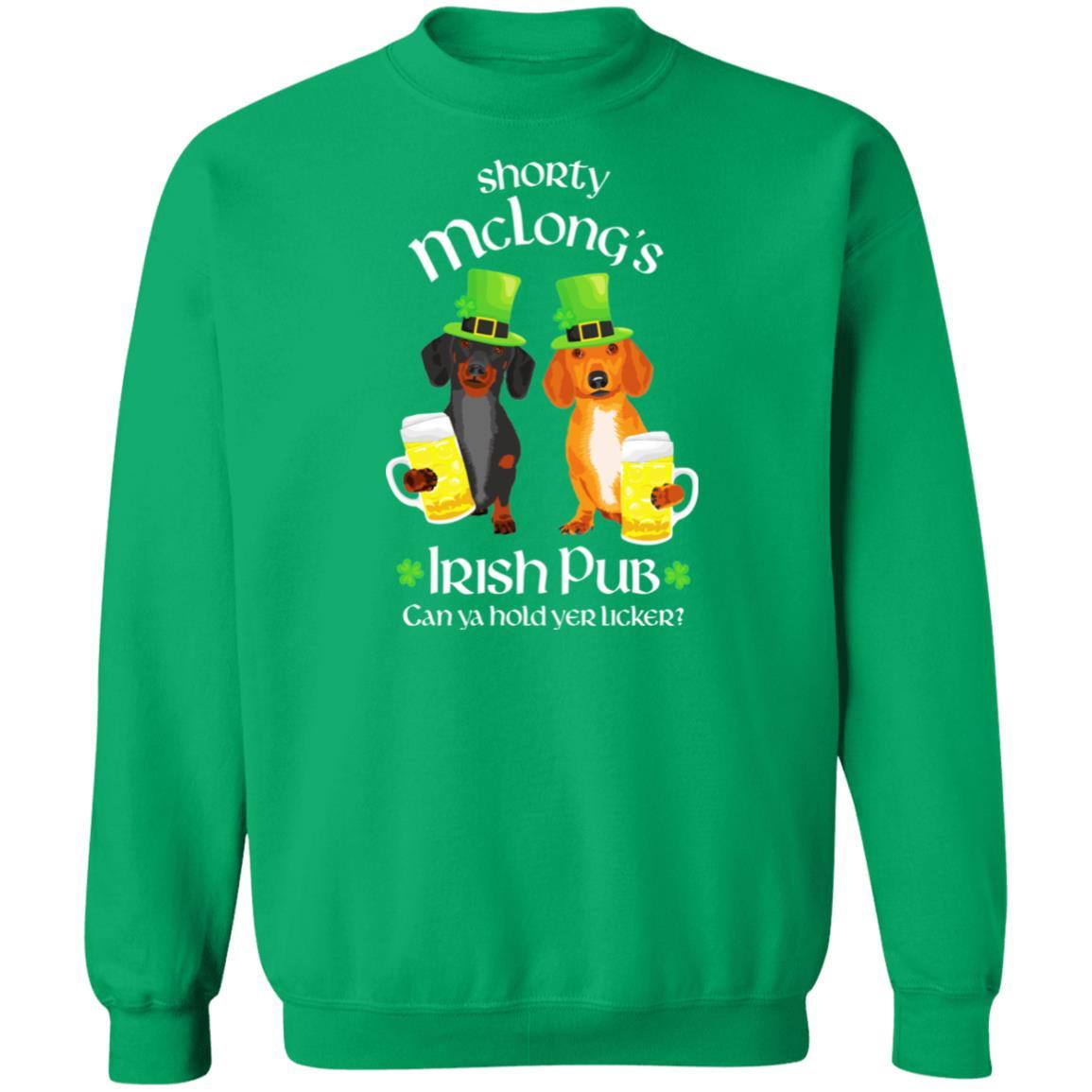 CustomCat Apparel SWEATSHIRT Check Size Chart / Irish Green / S Dachshund Shorty McLong's Irish Pub Hoodie + Sweatshirt