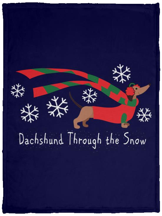 CustomCat Apparel Small Cozy Plush Fleece Blanket - 30x40 / Navy Dachshund Through The Snow Blankets