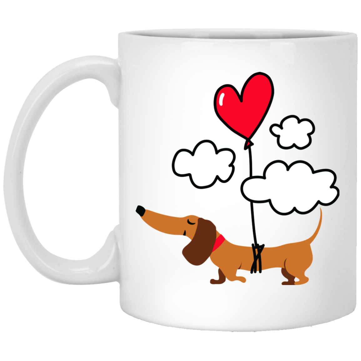 CustomCat Coffee Mug 11 oz. White Mug / White / One Size Dachshund Up Up and Away Heart Balloon Mugs