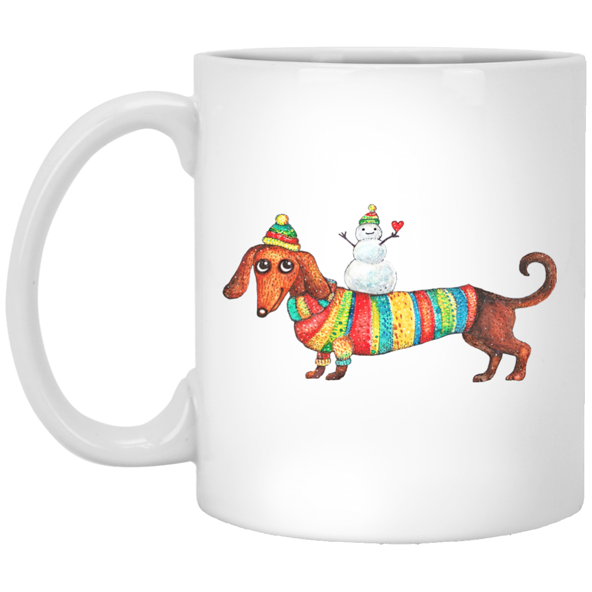 Dachshund with Snowman Mugs