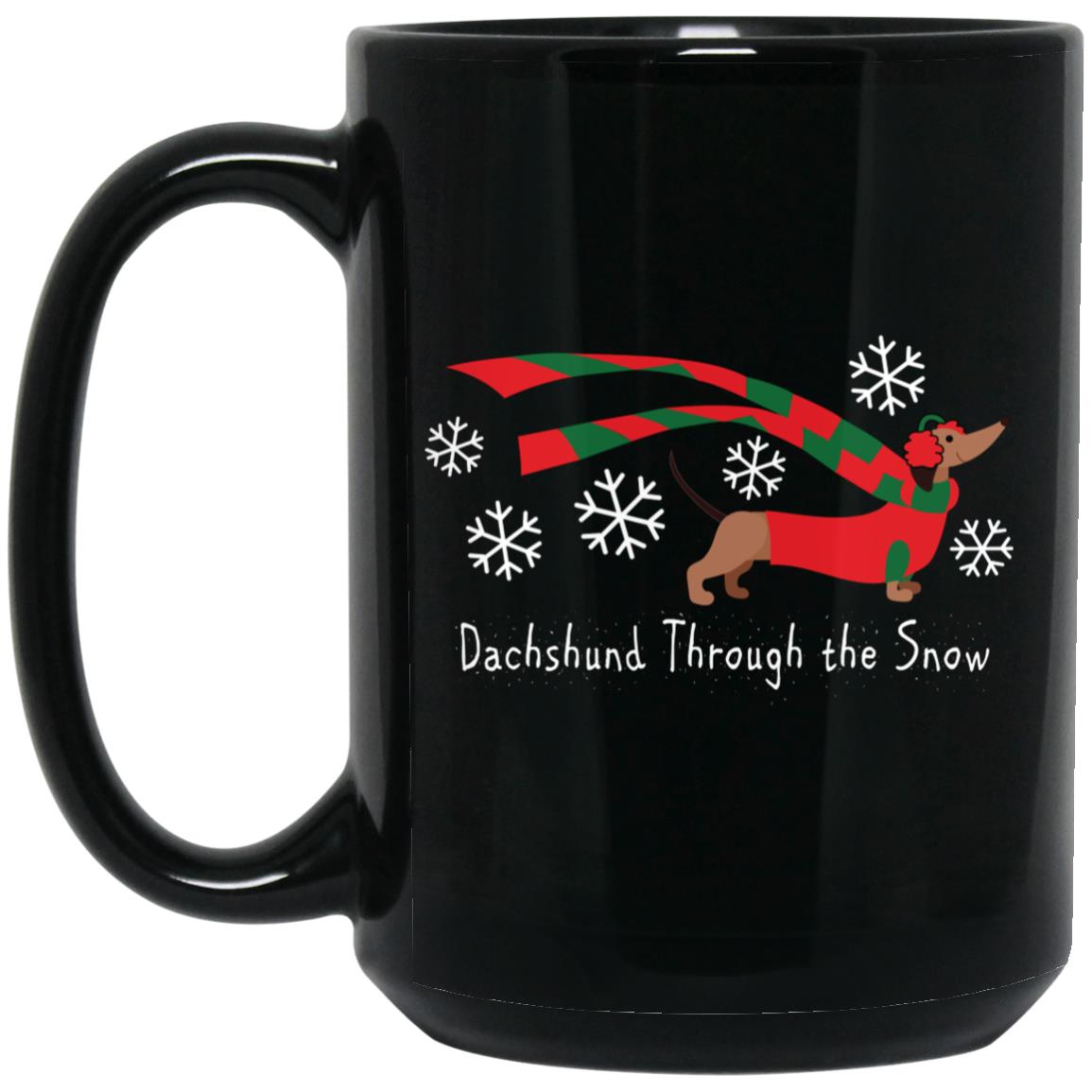 CustomCat Apparel 15 oz. Black Mug / Black Dachshund Through The Snow Mugs