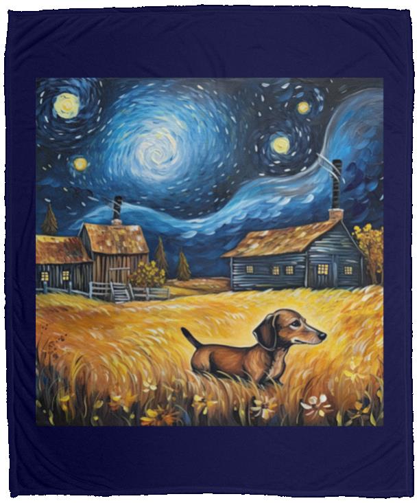 CustomCat Apparel VPM Cozy Plush Fleece Blanket - 50x60 / Navy Dachshund Starry Night Adventure Blankets